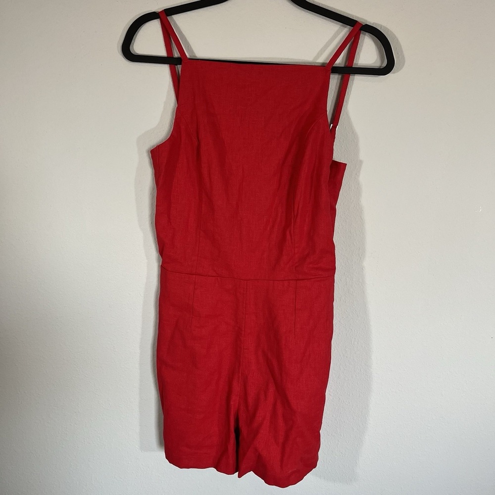 Abercrombie & Fitch Linen Blend Apron Romper Shorts Red Open Back Small Tall NWT
